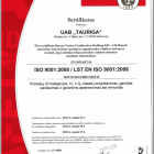2015m. sausio 27d. įmonei išduotas sertifikatas, pagal kurį nustatyta, jog ji atitinka ISO 9001:2008 / LST EN ISO 9001:2008 stan